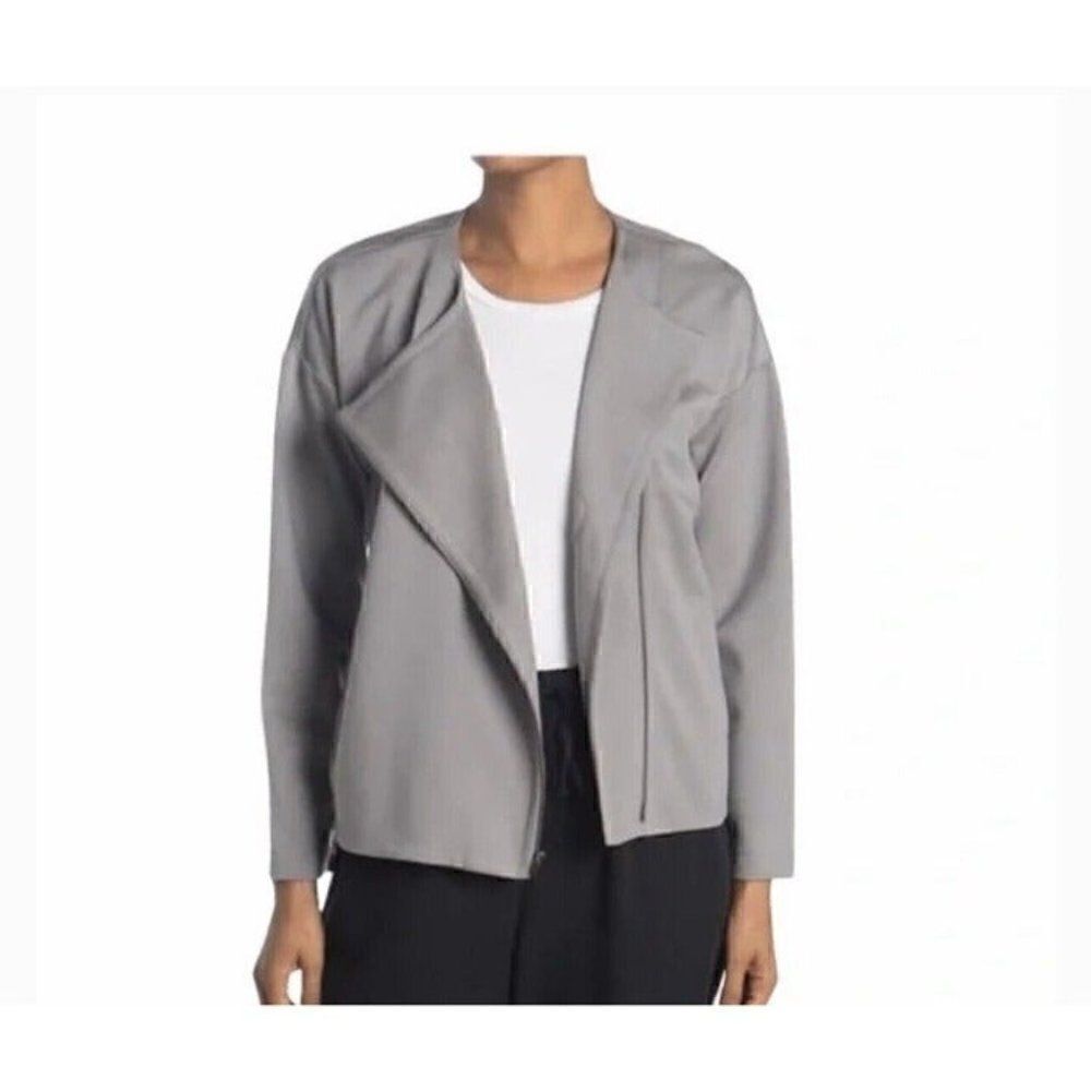 Eileen Fisher Women’s Grey Asymmetrical Zip Coat Stretchy Moto Jacket Size Small